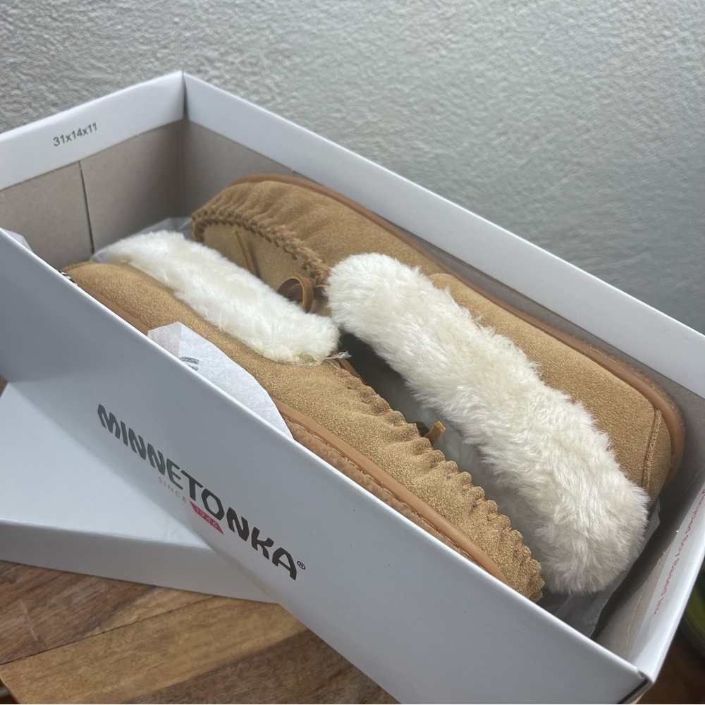 Minnetonka l 6M Frannie Trapper Cinnamon Suede Leather Fur Lined Moccasin Shoes
